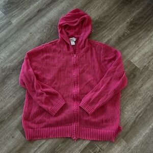 Coldwater Creek hot pink mesh/ crochet zip up hoodie sweater